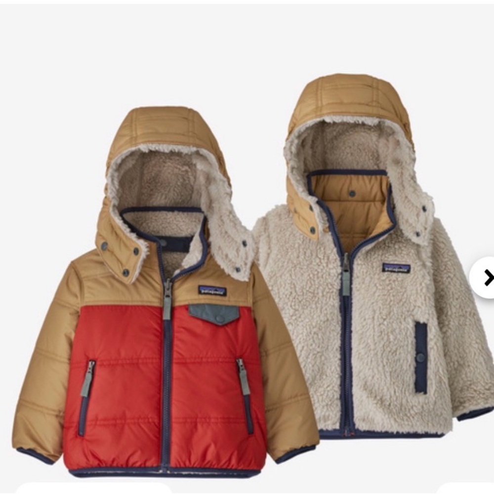 Patagonia Red and Tan Reversible Hooded Jacket 3T